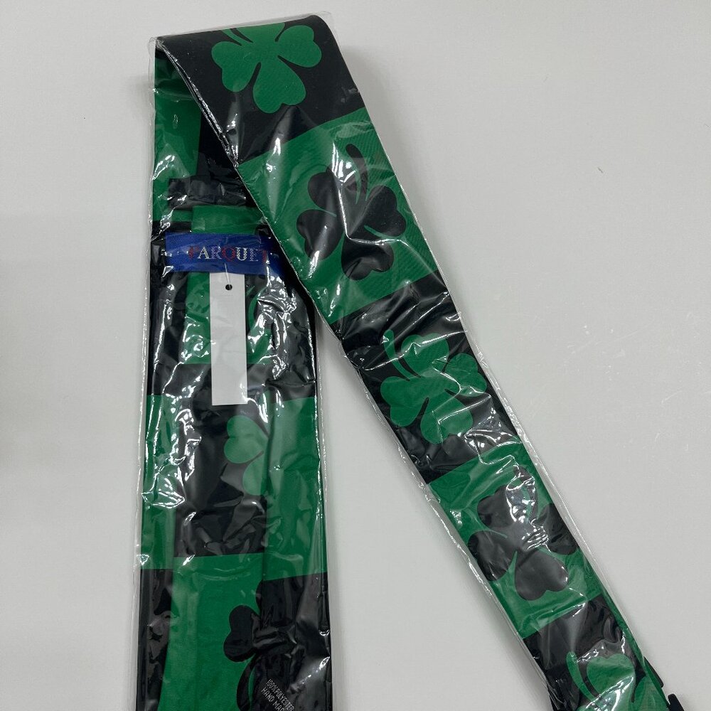 Neck Tie - Men's - Shamrock / 4 Leaf Clover - BLK / GRN - NWT
